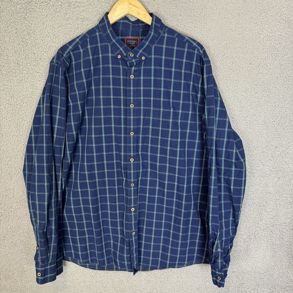 Untuckit Shirt Mens XXLT Blue‎ Plaid Long Sleeve Button Up Casual Cotton